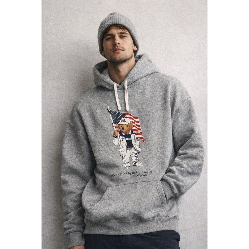 Polo Ralph Lauren Team USA Polo Bear Hoodie Gray XXL Olympic Flag Fleece